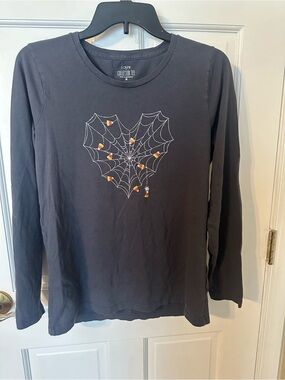 J. Crew Gray Long Sleeve Tee with Candy Corn Spiderweb Graphic